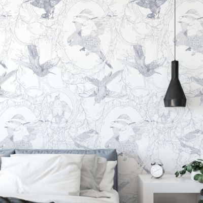 Papier peint art déco avec oiseaux seigneurial - 255x260 cm (l x h)