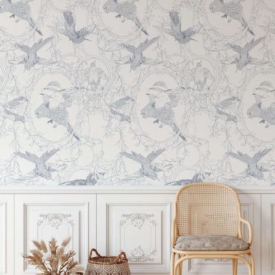 Papier peint art déco avec oiseaux seigneurial - 255x260 cm (l x h)