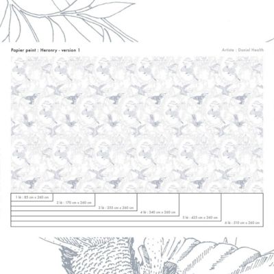 Papier peint art déco avec oiseaux seigneurial - 255x260 cm (l x h)