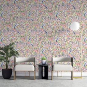 Papier peint aux motifs complexes d'inspiration orientale indienne - version 2 - 255x260 cm (l x h)
