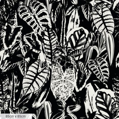 Papier peint avec feuilles de Colocasia noirs et blancs - 340x260 cm (l x h)