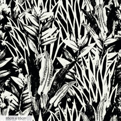 Papier peint avec feuilles extotiques noires et élégantes - 425x260 cm (l x h)