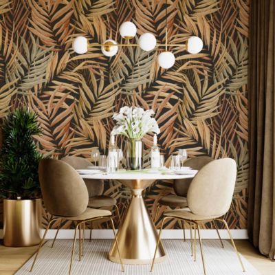 Papier peint avec grandes feuilles tropicales brun doré - 425x260 cm (l x h)