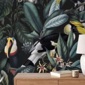 Papier peint avec plantes tropicales et toucans - 170x260 cm (l x h)