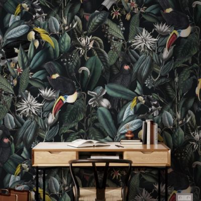 Papier peint avec plantes tropicales et toucans - 340x260 cm (l x h)