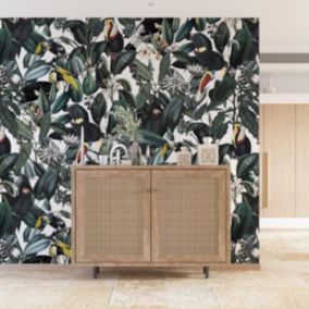 Papier peint avec plantes tropicales et toucans - 425x260 cm (l x h)