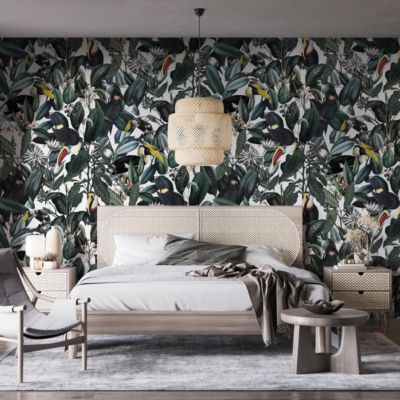 Papier peint avec plantes tropicales et toucans - 425x260 cm (l x h)