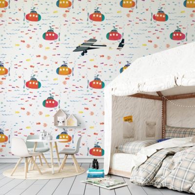 Papier peint avec sous-marins et poissons - 340x260 cm (l x h)