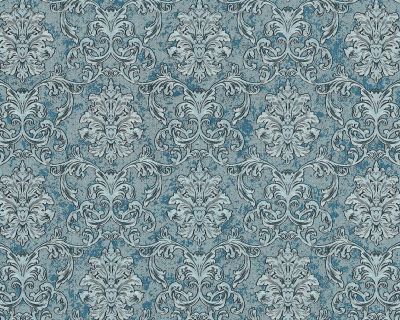 Papier peint baroque EDEM 6001-95 Papier peint intissé gaufré avec des ornements scintillant turquoise argent pétrole