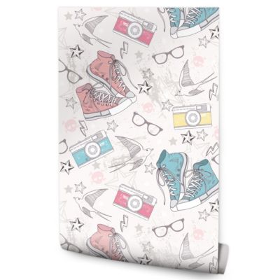 Papier Peint BASKETS Lunettes Etoiles Pour Chambre D'Enfant