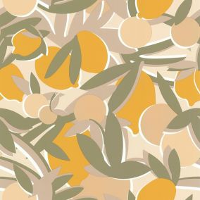 Papier peint Bensimon vinyle intissé agrumes jaune et beige