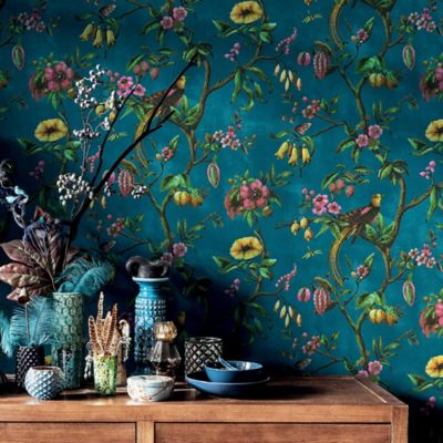 Papier peint Bloom vinyle intissé oiseau paradis bleu pétrole