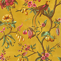 Papier peint Bloom vinyle intissé oiseau paradis jaune moutarde