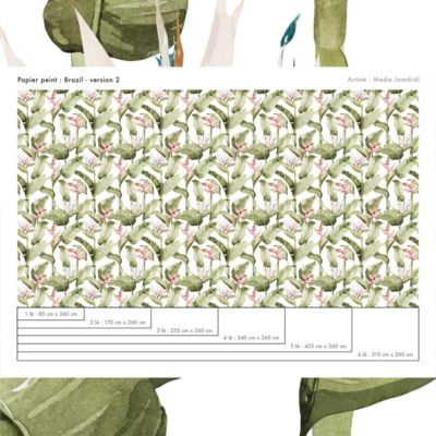 Papier peint botanique avec fleurs et plantes tropicales - 340x260 cm (l x h)