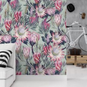 Papier peint botanique avec fleurs tropicales - 170x260 cm (l x h)