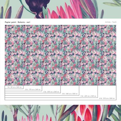 Papier peint botanique avec fleurs tropicales - 425x260 cm (l x h)
