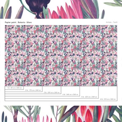 Papier peint botanique avec fleurs tropicales - 85x260 cm (l x h)