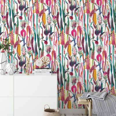 Papier peint botanique et moderne avec plantes et fleurs - 85x260 cm (l x h)