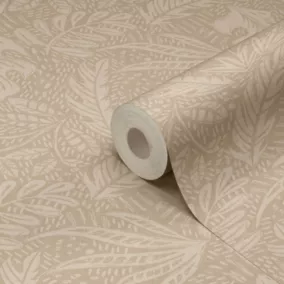 Papier peint Cellulose et polyester intissé Tuklu GoodHome motif fleuri beige L. 10m x l. 0,53m