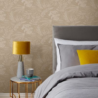 Papier peint Cellulose et polyester intissé Tuklu GoodHome motif fleuri beige L. 10m x l. 0,53m