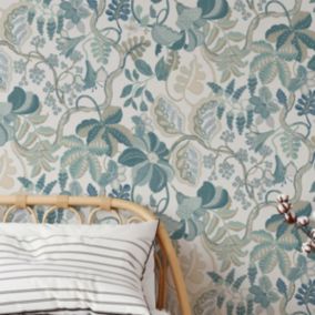 Papier peint chic et délicat avec plantes grimpantes fantaisistes - 170x260 cm (l x h)