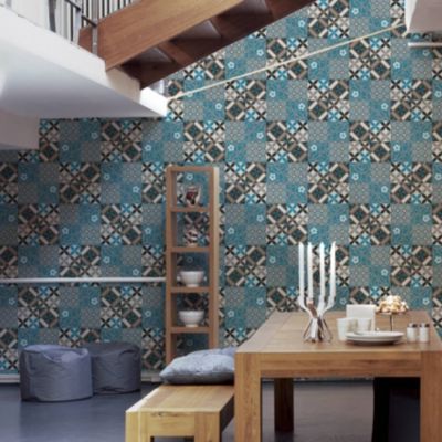 Papier peint  - Effet mosaïque colorée (10mx 0.53 m - Bleu)
