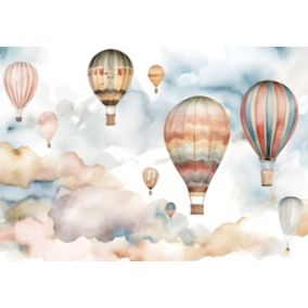 Papier Peint Enfant Ballons Nuages Pastel Intissé Panoramique 200x140 cm - Colle Inclus - Chambre Enfant - Moderne Trompe l'oeil