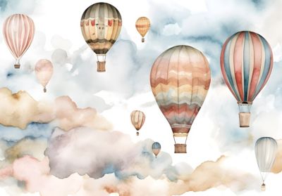 Papier Peint Enfant Ballons Nuages Pastel Intissé Panoramique 250x175 cm - Colle Inclus - Chambre Enfant - Moderne Trompe l'oeil
