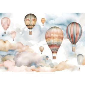 Papier Peint Enfant Ballons Nuages Pastel Intissé Panoramique 250x175 cm - Colle Inclus - Chambre Enfant - Moderne Trompe l'oeil