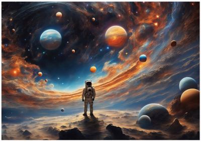 Papier Peint Enfant Cosmos Intissé Panoramique 400x280 cm - Colle Inclus - Chambre Enfant - Moderne Papier Peint