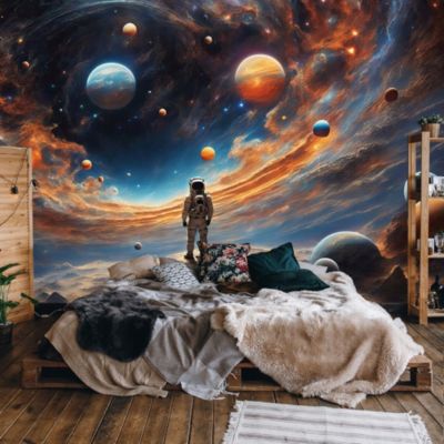 Papier Peint Enfant Cosmos Intissé Panoramique 400x280 cm - Colle Inclus - Chambre Enfant - Moderne Papier Peint