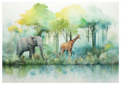 Papier Peint Enfant Forêt Animaux Intissé Panoramique 400x280 cm - Colle Inclus - Chambre Enfant - Moderne Papier Peint