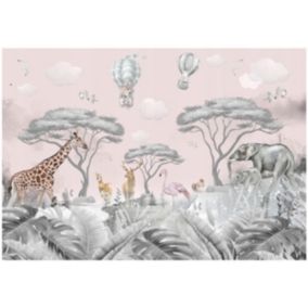 Papier Peint Enfant Jungle Animaux Intissé Panoramique 350x250 cm - Colle Inclus - Chambre Enfant - Moderne Papier Peint
