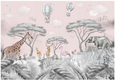 Papier Peint Enfant Jungle Animaux Intissé Panoramique 400x280 cm - Colle Inclus - Chambre Enfant - Moderne Papier Peint