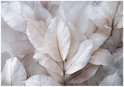 Papier Peint Feuilles Abstrait 3D Gris Intissé Panoramique Pour Chambre Cuisine 250x175 cm