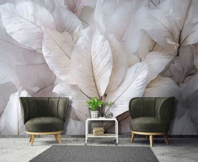 Papier Peint Feuilles Abstrait 3D Gris Intissé Panoramique Pour Chambre Cuisine 250x175 cm