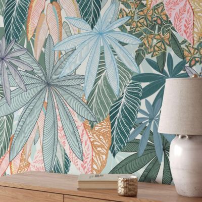 Papier peint feuilles et fleurs colorés - 170x260 cm (l x h)