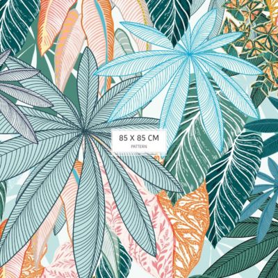 Papier peint feuilles et fleurs colorés - 425x260 cm (l x h)
