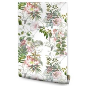 Papier Peint Feuilles Fleurs Tropicales Pour Salon