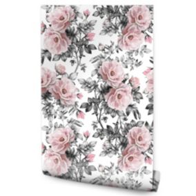 Papier Peint Fleurs Roses Feuilles Plantes Pour La Chambre