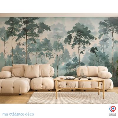 Papier peint Forêt de sapins et aquarelle - Intissé - 400 cm - 280 cm - MaCrédenceDéco