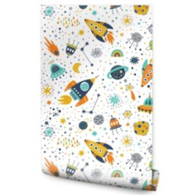 Papier Peint GALAXIE Fusées Couleurs Pour Chambre D'Enfant