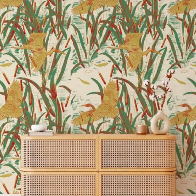 Papier peint Hérons - Paysage mare de roseaux - Heronry - version 2 - 85x260 cm (l x h)
