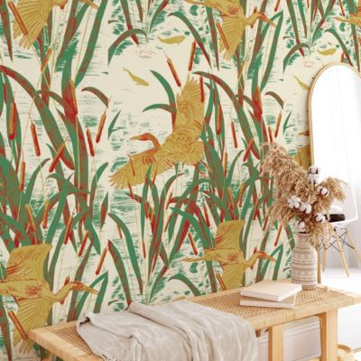 Papier peint Hérons - Paysage mare de roseaux - Heronry - version 2 - 85x260 cm (l x h)