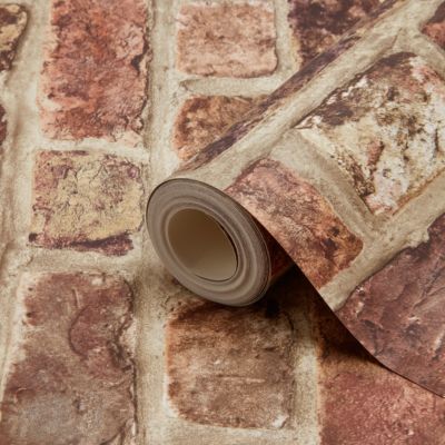 Papier peint imitation brique Tanlay rouge
