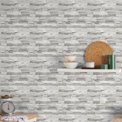 Papier peint imitation brique vinyle sur intissé Jori GoodHome blanc