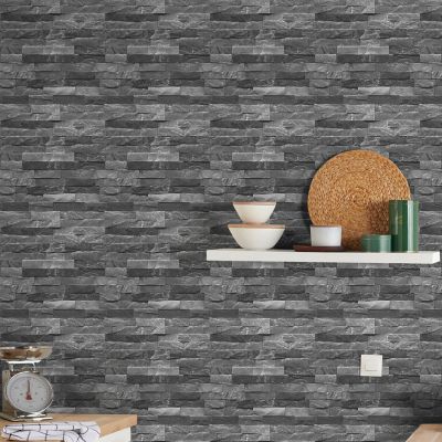 Papier peint imitation brique vinyle sur intissé Jori GoodHome noir