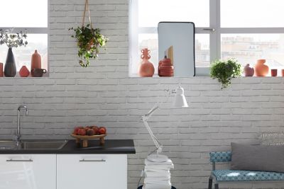 Papier peint imitation brique vinyle sur intissé Luynes GoodHome blanc