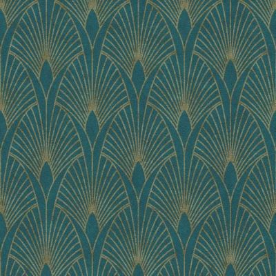 Papier peint imprimé Glamour - Petrole Or - 10 x 0,53 m