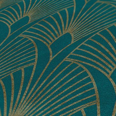 Papier peint imprimé Glamour - Petrole Or - 10 x 0,53 m